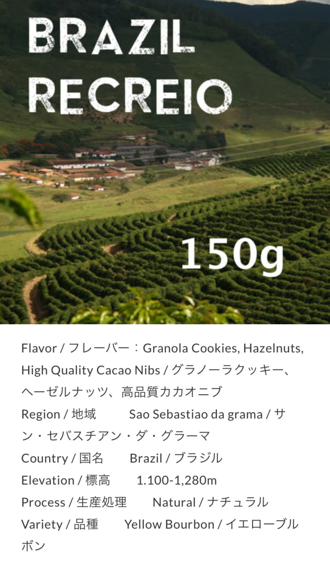 Brazil Recreio Yellow Bourbon Natural 150g by Unlimited Coffee Roasters (東京)